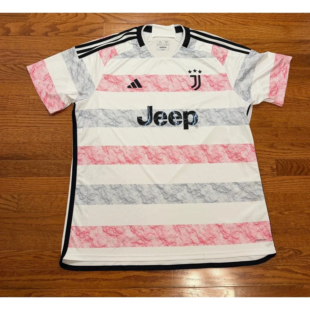 Adidas Juventus 2023-24 Away Soccer Jersey Mens 2XL White Pink Jeep Logo Futbol